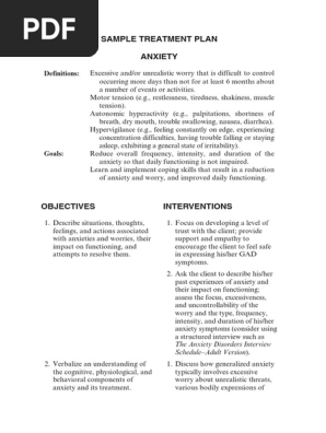 Sample Treatment Plan Anxiety: Definitions | PDF | Generalized 