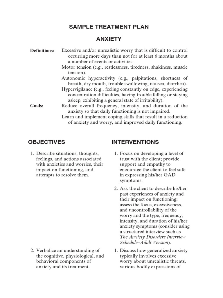 Sample Treatment Plan Anxiety: Definitions | PDF | Generalized 