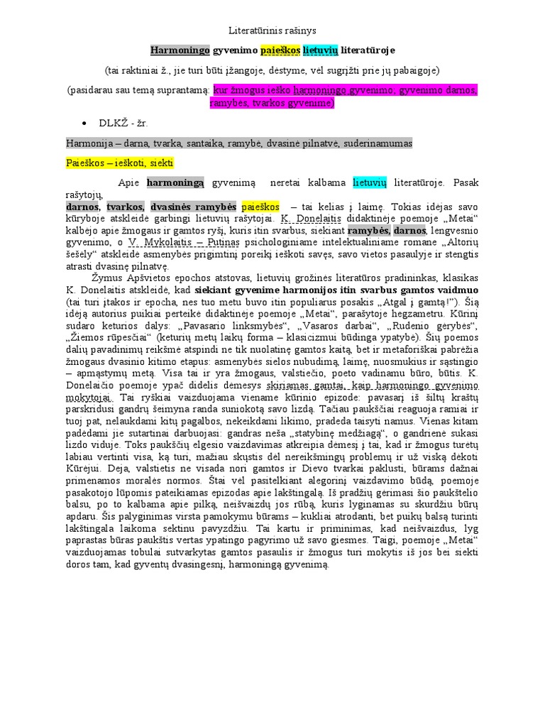 Literatūrinis Rašinys Gamta Mano Sukurtas Pavyzdys | PDF