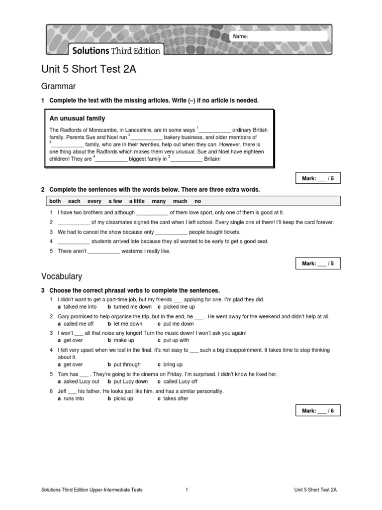 Unit 5 Short Test 2A: Grammar | PDF | Linguistics | Language Mechanics