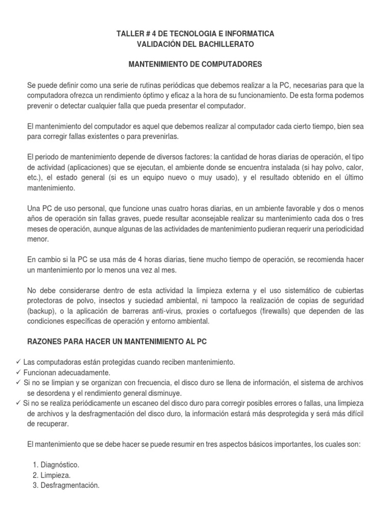 Taller # 4 de Tecnologia e Informatica | PDF | Archivo de computadora ...