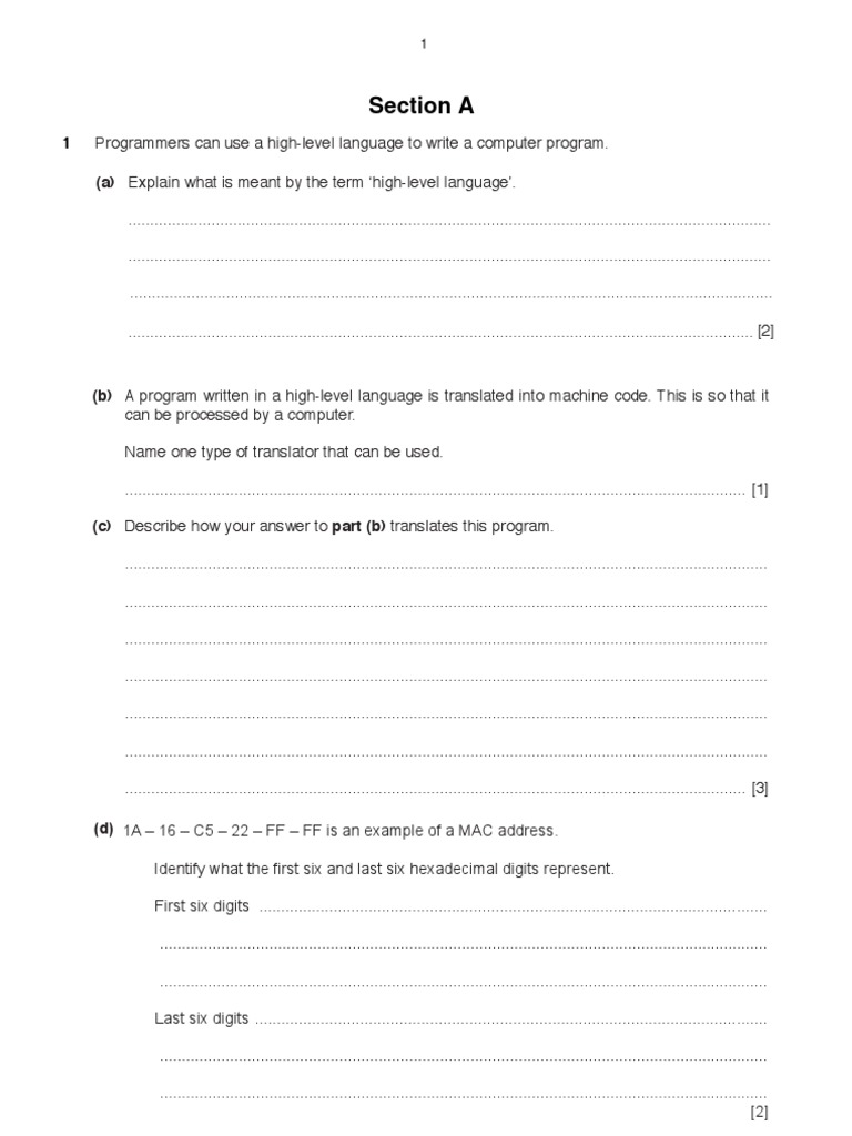 Computer Science (2210) Sample Paper For O Level 2 | PDF | Error ...