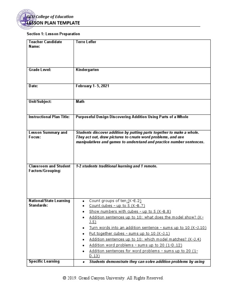 Math K Feb 1 5 Lesson Plan Template PDF Lesson Plan Teaching