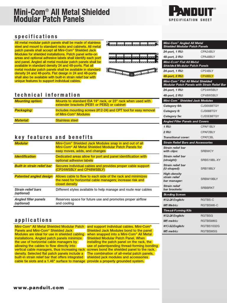 Mini-Com All Metal Shielded Modular Patch Panels: Specifications | PDF ...