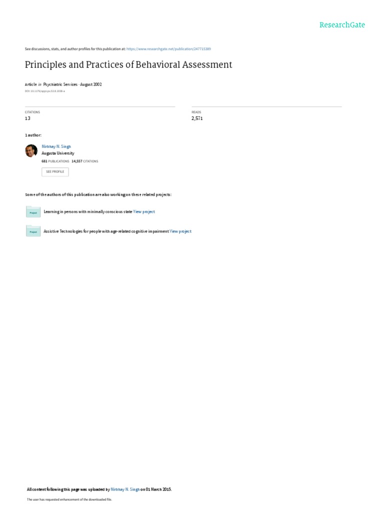 Principles and Practices of Behavioral Assessment | PDF ...