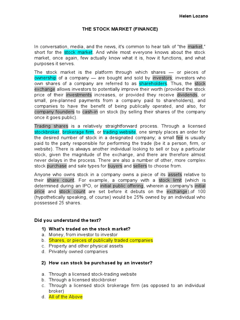 The Stock Market Pdf Stock Market Stocks