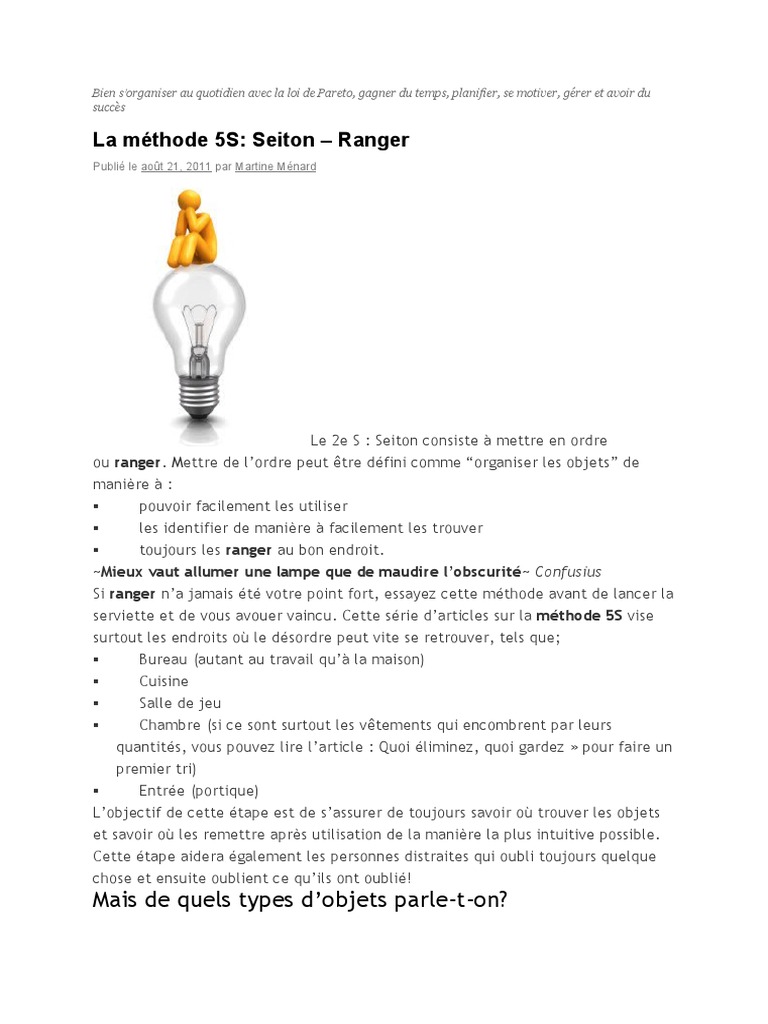 Méthode 5S : Rangement efficace Seiton | PDF | Vidéo