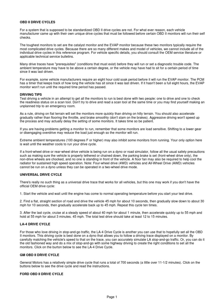 Obd Ii Drive Cycles PDF Four Wheel Drive Car