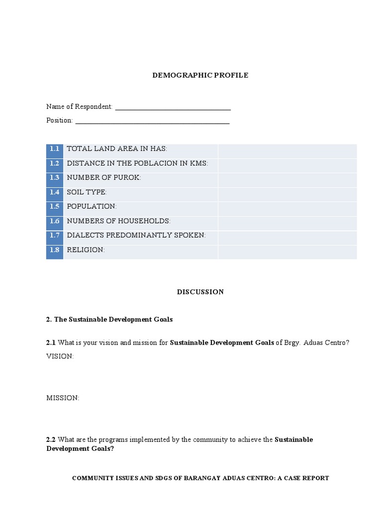 Sample Survey Questionnaire For SDG | PDF