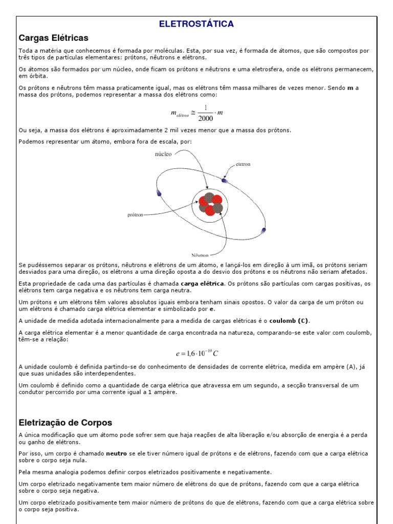 Fundamentos da Eletrostática | PDF | Carga elétrica | Próton
