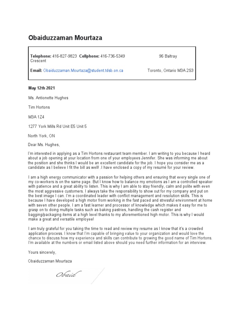 Job Application for Tim Hortons | PDF