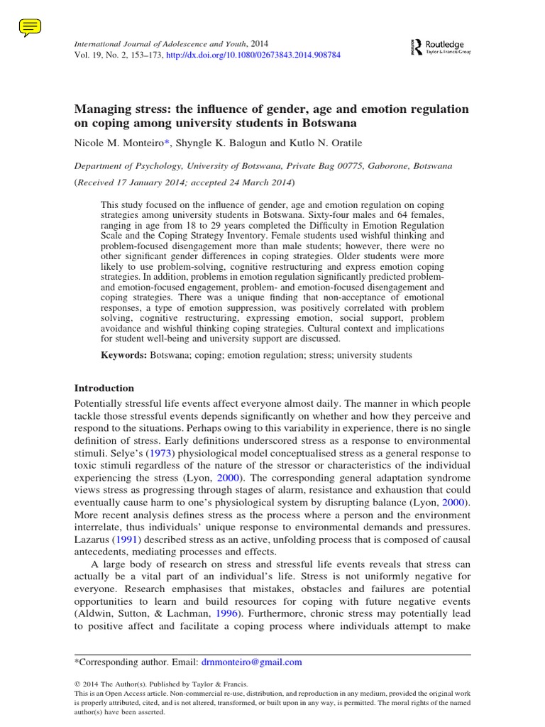 Managing Stress - The Influence of Gender, Age and Emotion Regulation ...