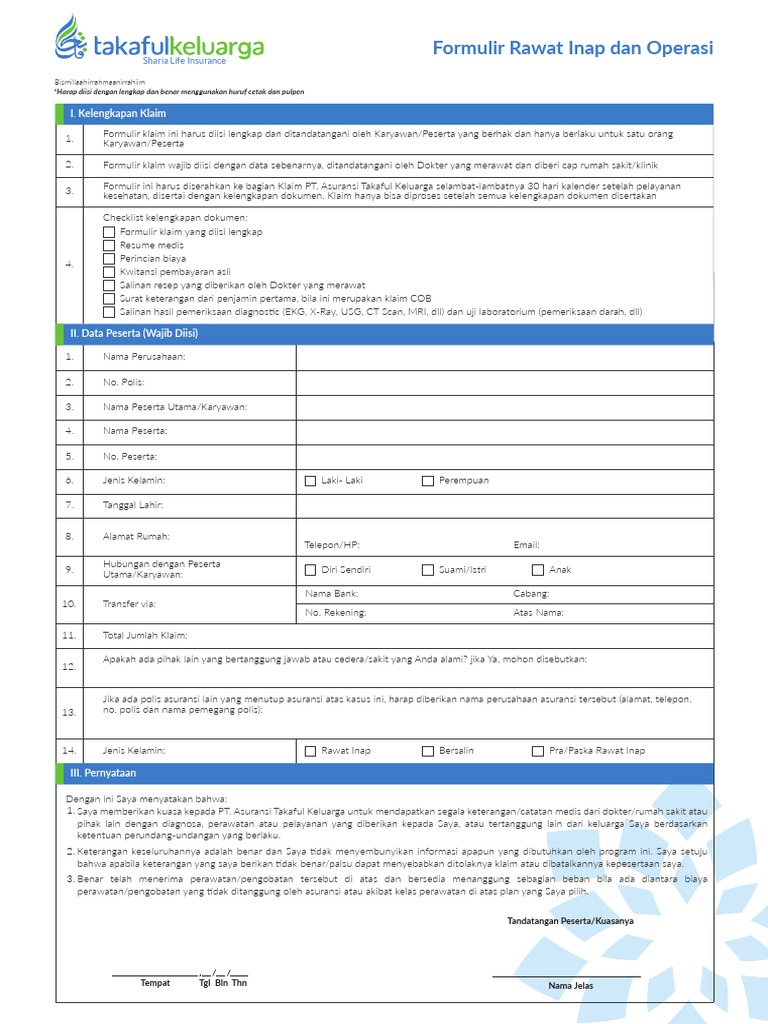 Klaim Rawat Inap Takaful Keluarga | PDF | Pengembangan Diri | Kesehatan ...
