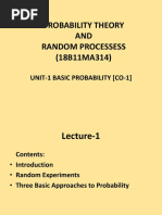 Probability Theory AND Random Processess (18B11MA314) : Unit-1 Basic Probability (Co-1)