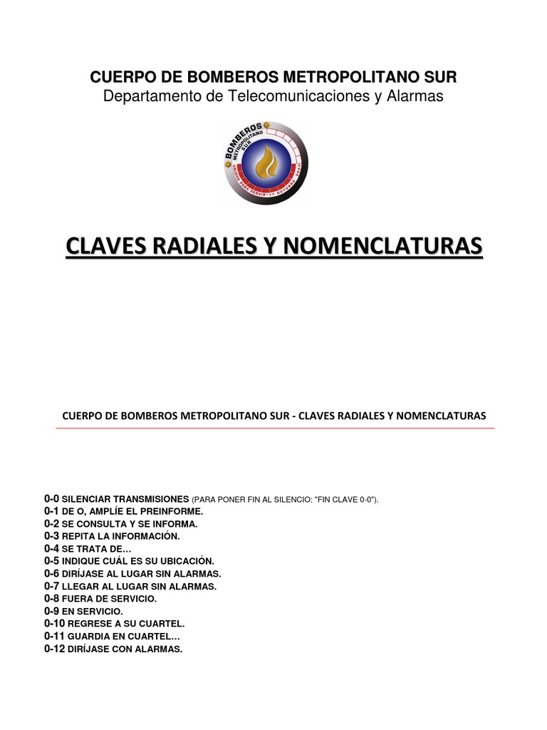 Claves Radiales CBMS PDF Gestión de emergencias Seguridad Pública