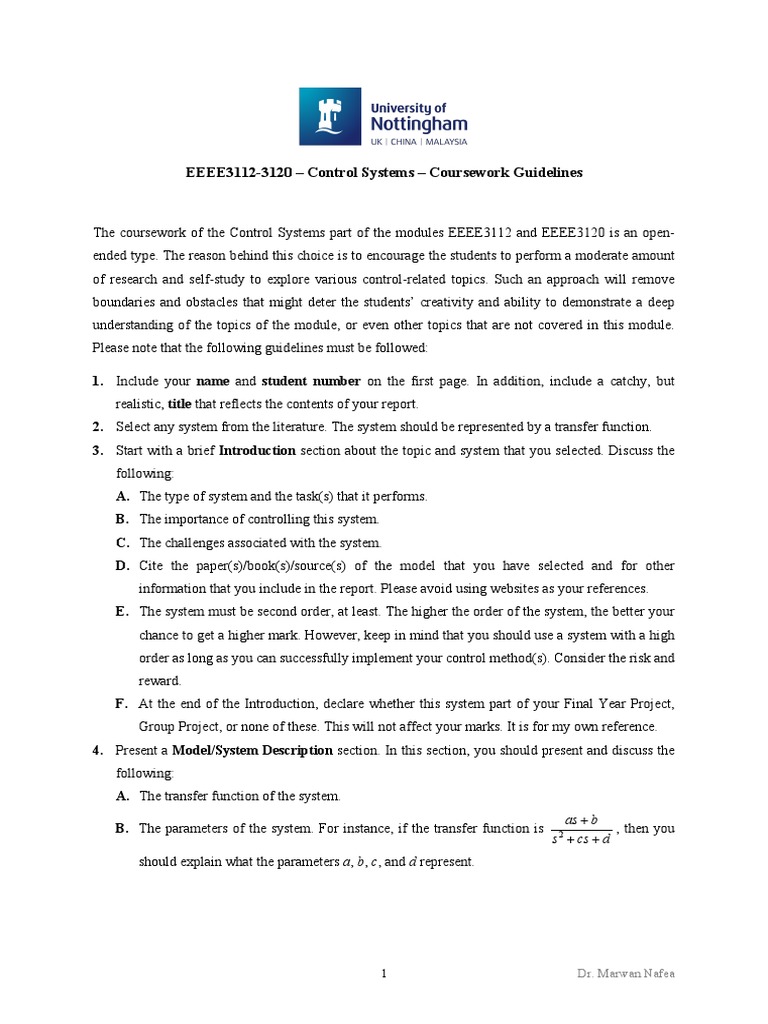 Control Systems Coursework Guidelines | PDF | Cognition | Computing And ...