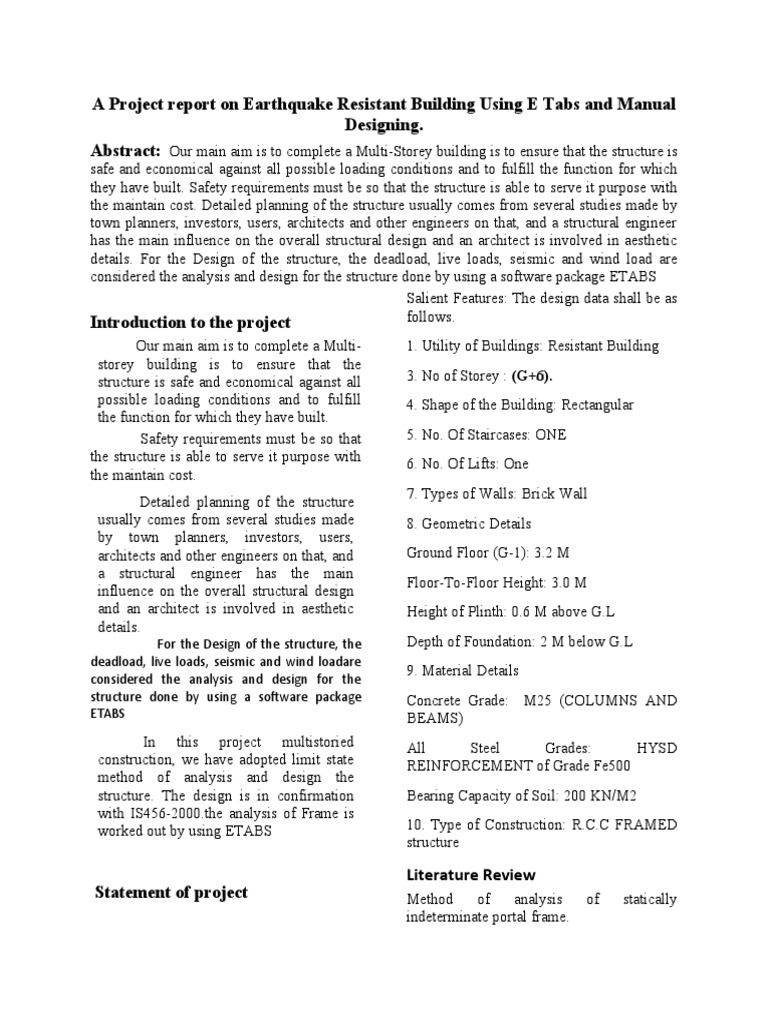 Earthquake Resistant Building Project Report | PDF | Structural ...