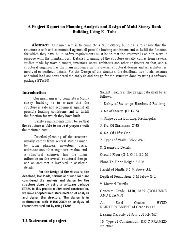 A Project Report On Planning Analysis and Design of Multistorey Bank ...