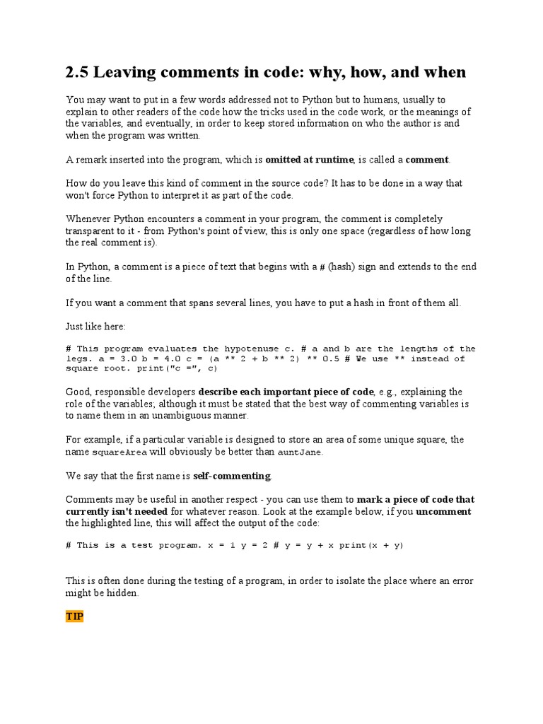 2.5 Leaving Comments in Code Why, How, and When | PDF | Source Code ...
