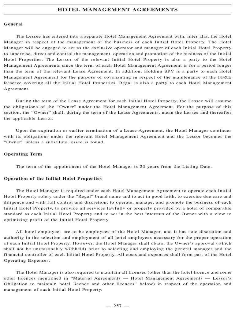 Hotel Management Agreement in PDF  PDF  Lease  Insurance Intended For unitholders agreement template