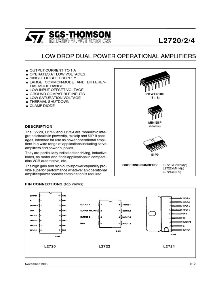 Low Drop Dual Power Operational Amplifiers Description PDF