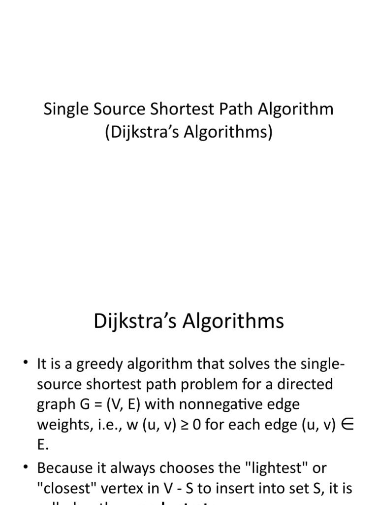 Single Source Shortest Path Algorithm (Dijkstra's Algorithms) | PDF ...