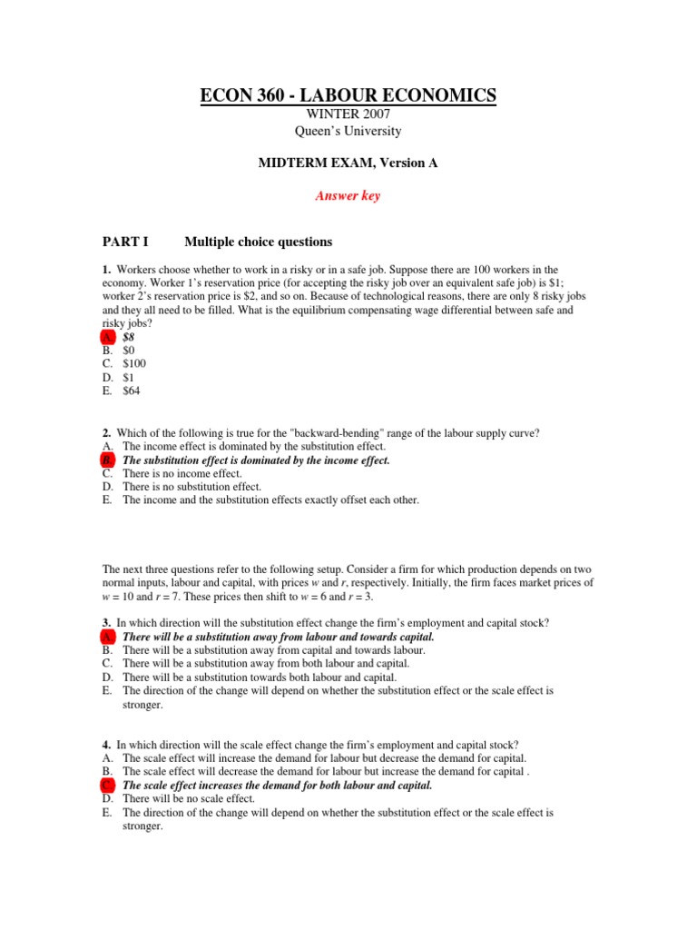 ECON 360 Labour Economics Midterm Exam | PDF | Labour Economics ...