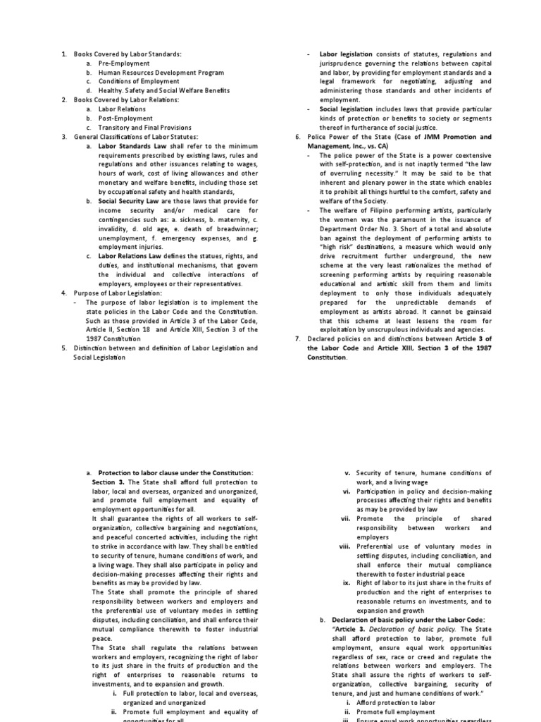 Labor Legislation Consists of Statutes, Regulations and PDF