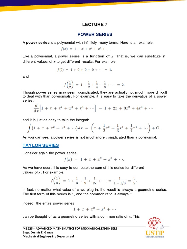 Lecture 7 - Power Series | PDF | Power Series | Trigonometric Functions