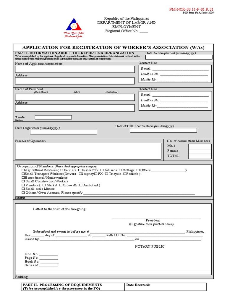 Dole Registration for Workers' Associations | PDF | Ratification ...