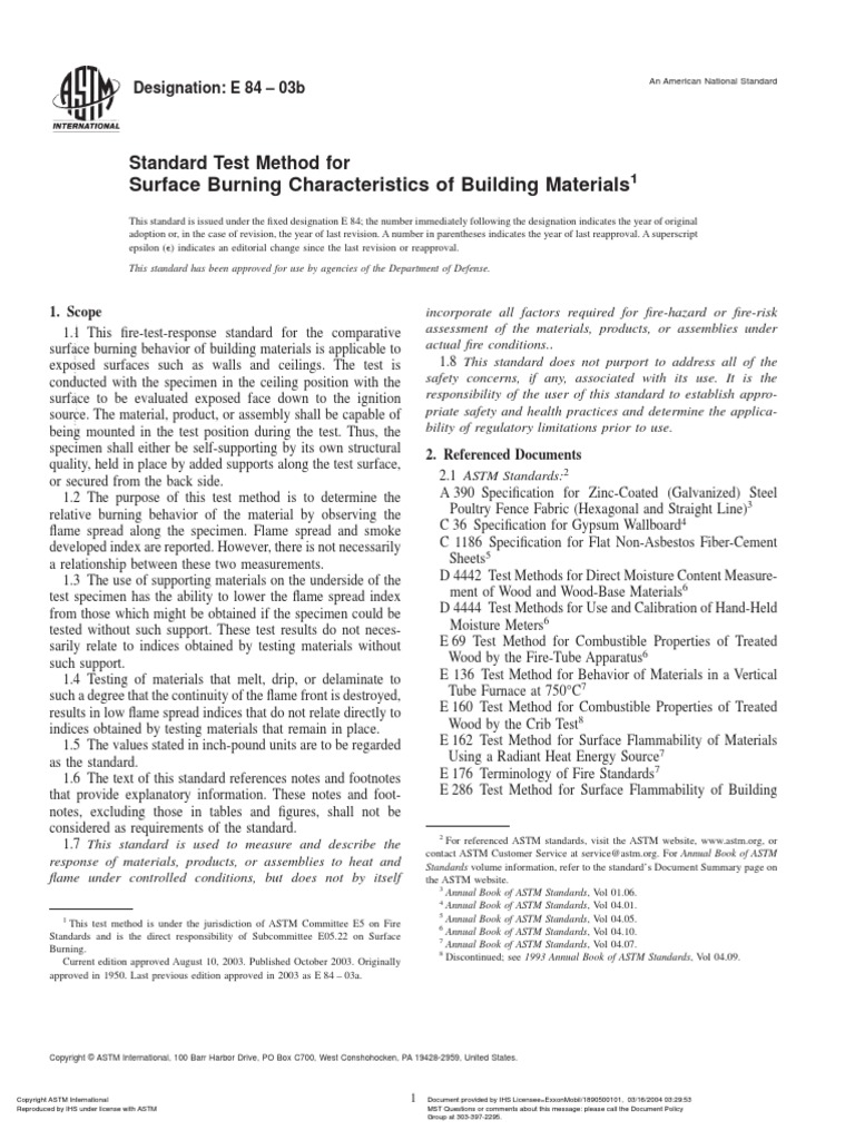 ASTM E84 Standard Fire Test Method | PDF | Duct (Flow) | Gases