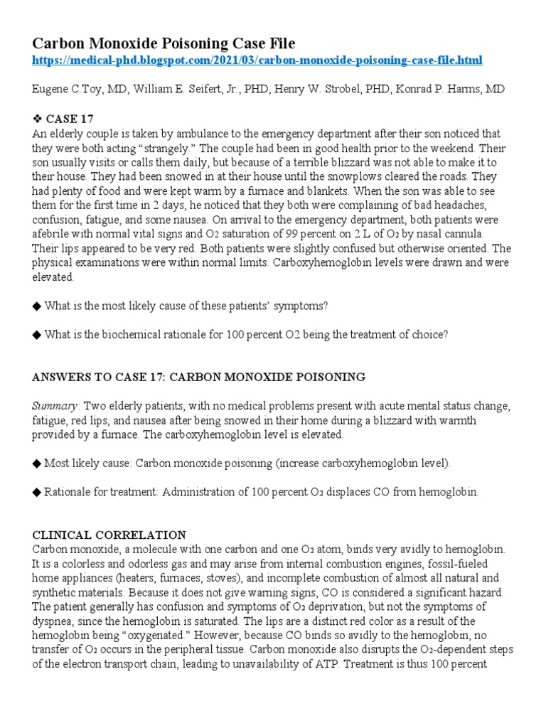 Carbon Monoxide Poisoning Case Study | PDF | Carbon Monoxide | Hemoglobin