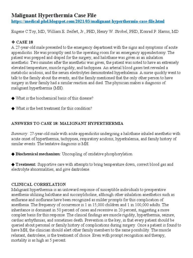Malignant Hyperthermia Case File PDF Anesthesia Medical Specialties