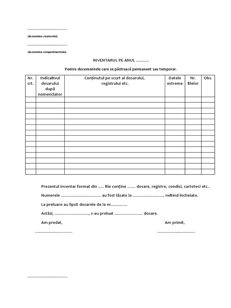 Formular Inventar Arhiva Documente | PDF