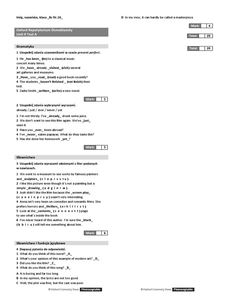 Oxford Repetytorium ósmoklasisty Odpowiedzi Pdf