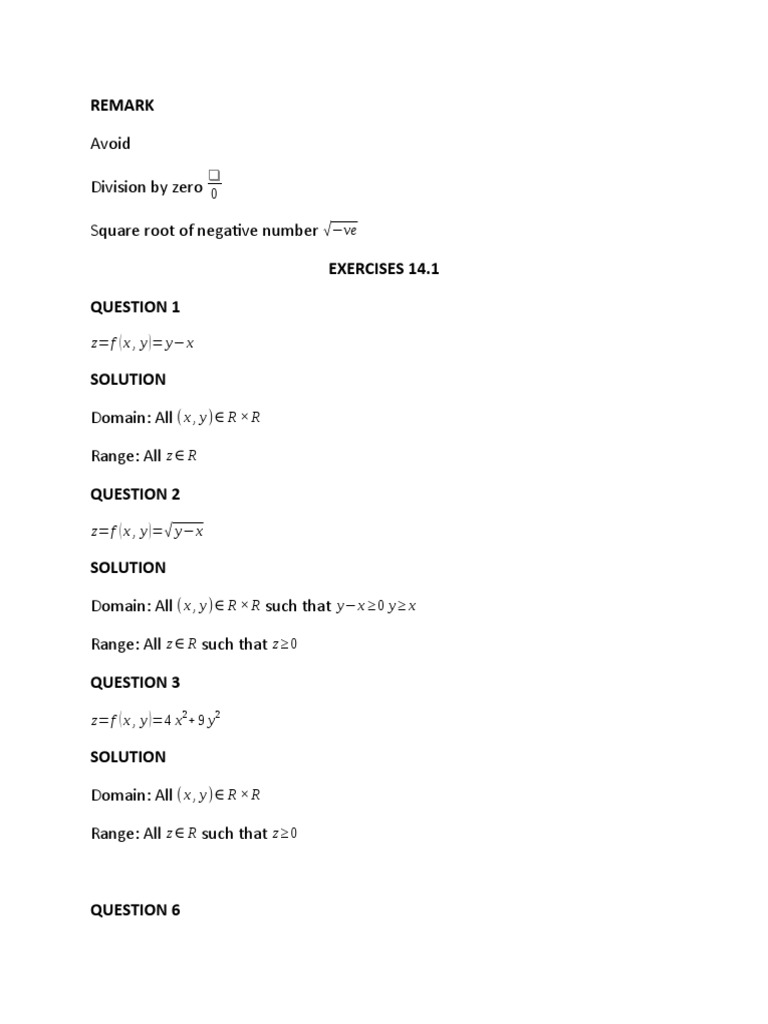 Domain and Range Exercises Solutions | PDF | Mathematical Relations ...