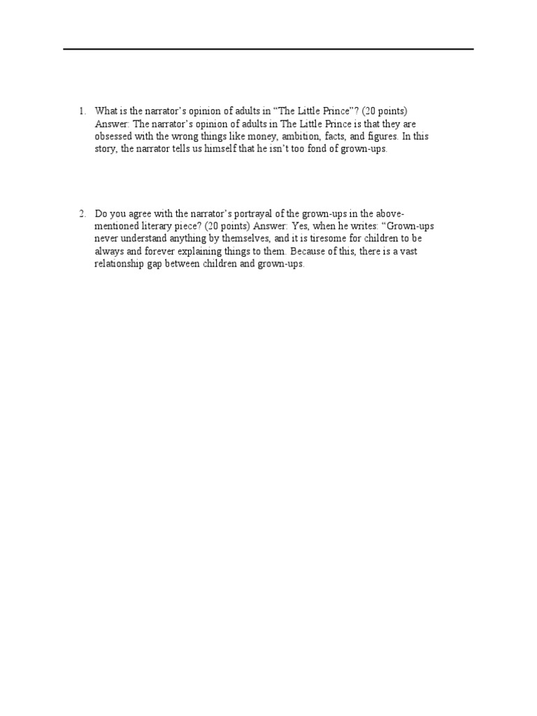 What Is The Narrator's Opinion of Adults in "The Little Prince"? PDF