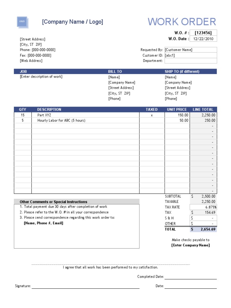 Work Order Template | PDF