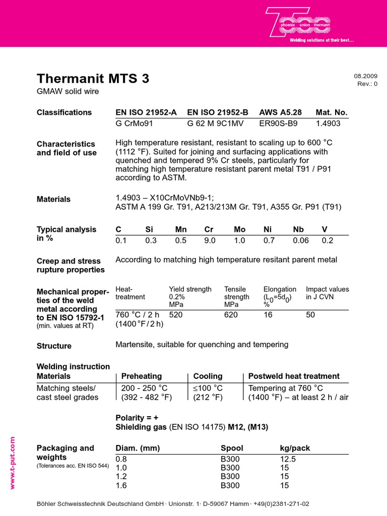 Thermanit MTS 3 Welding Wire Overview | PDF | Materials Science ...