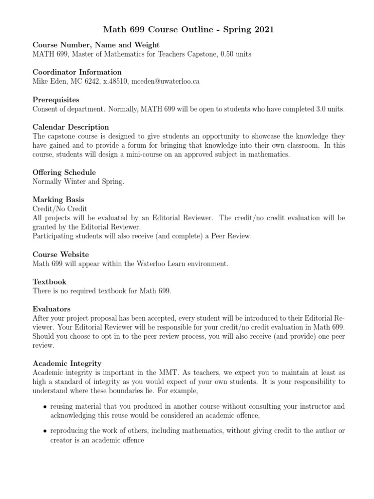 Spring 2021 Math 699 Syllabus | PDF | Turnitin | Communication