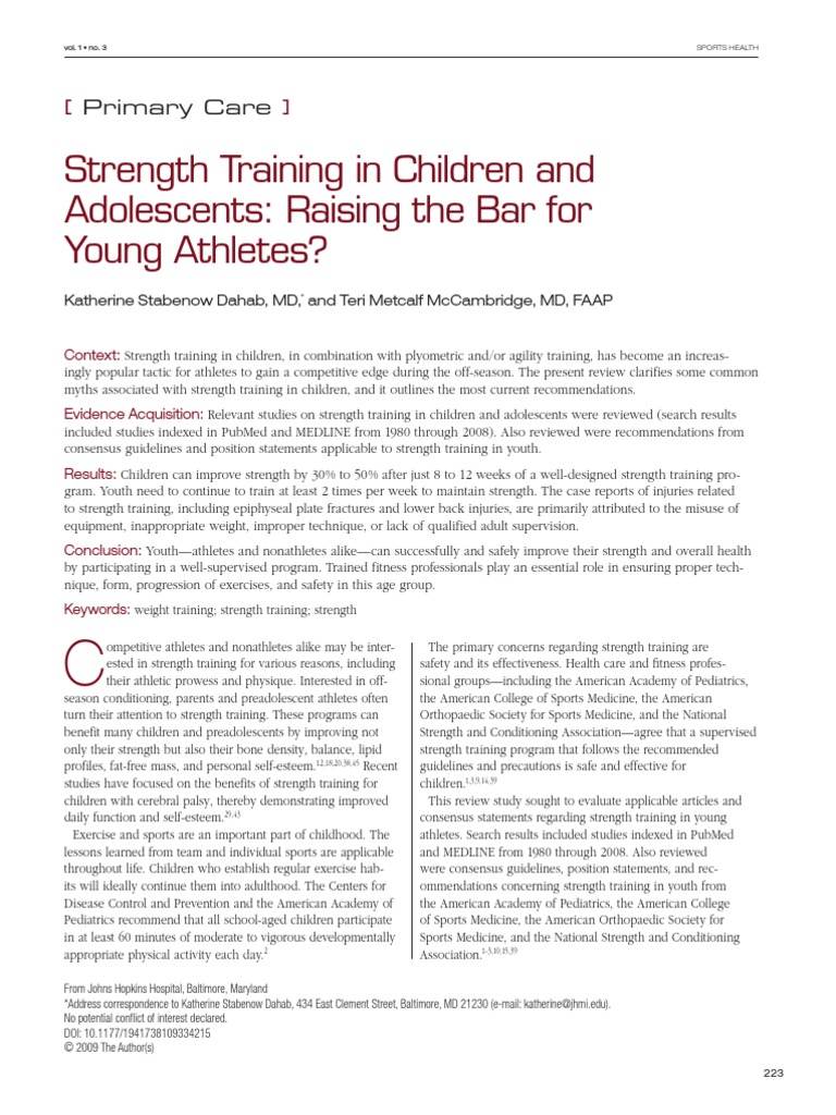 Strength Training in Children and Adolescents: Raising The Bar For ...