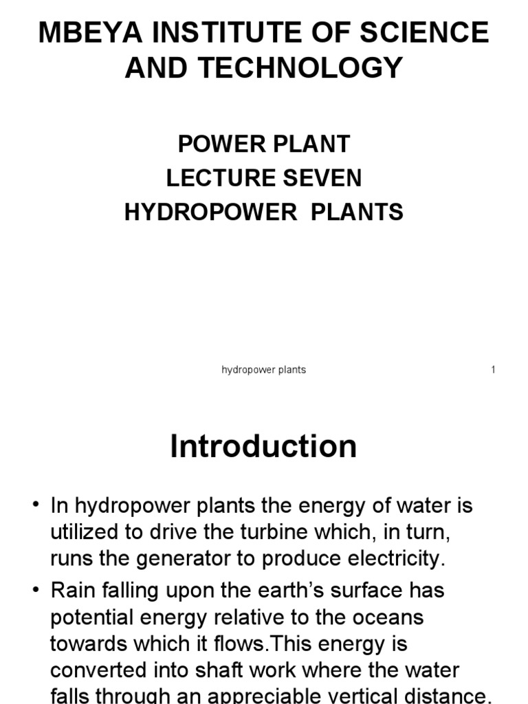Mbeya Institute of Science and Technology Power Plant Lecture Seven Hydropower Plants PDF