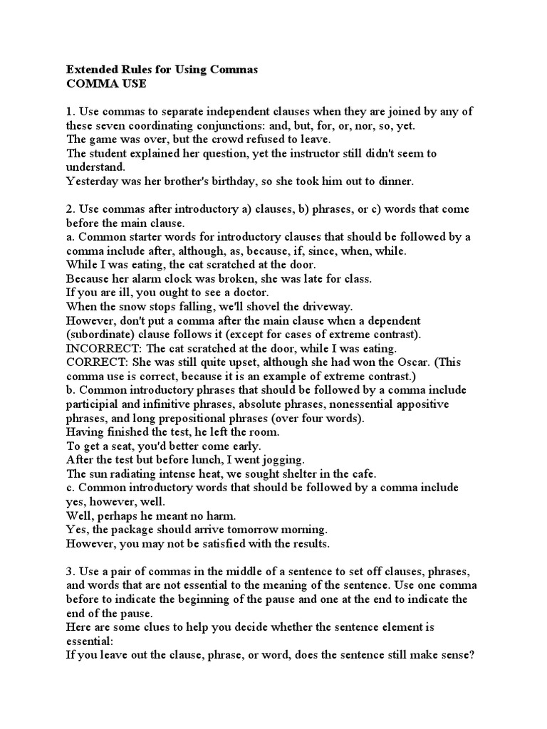 EXTENDED RULES FOR COMMAS intelligence overview