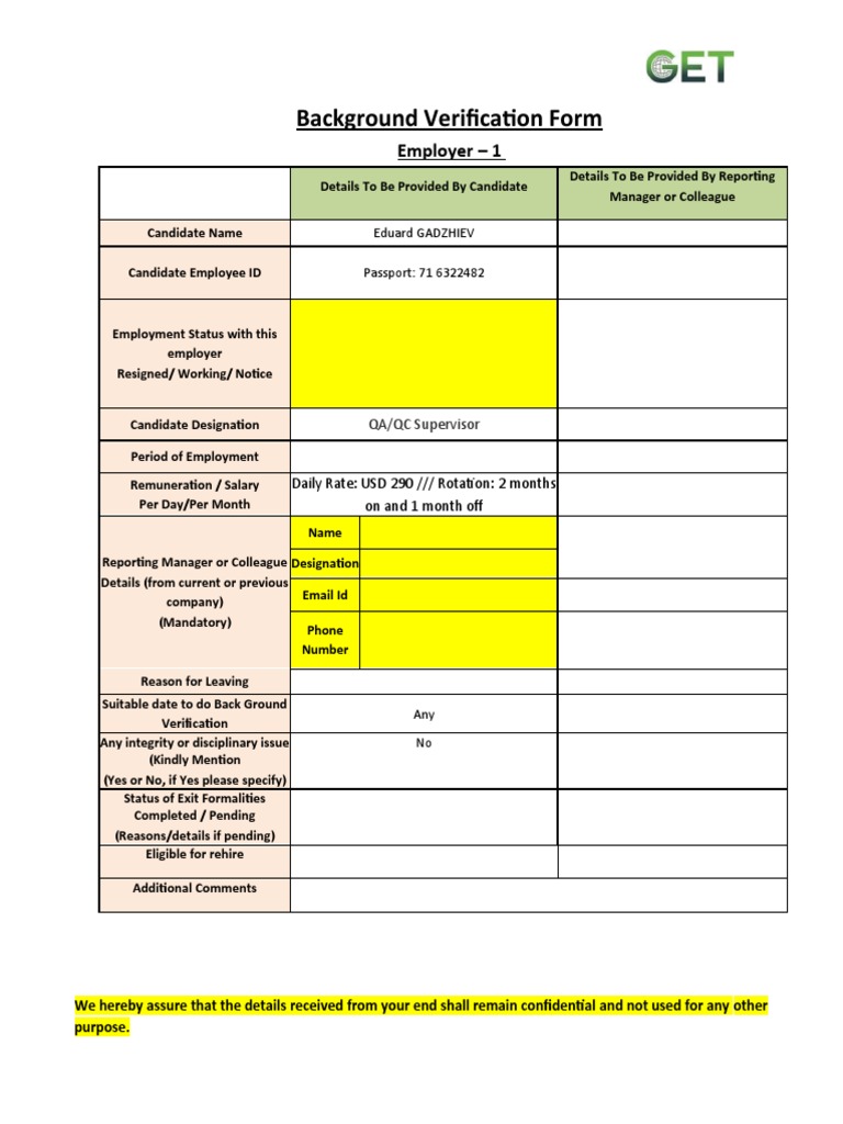BGC FORM - New | PDF | Labor | Employee Relations