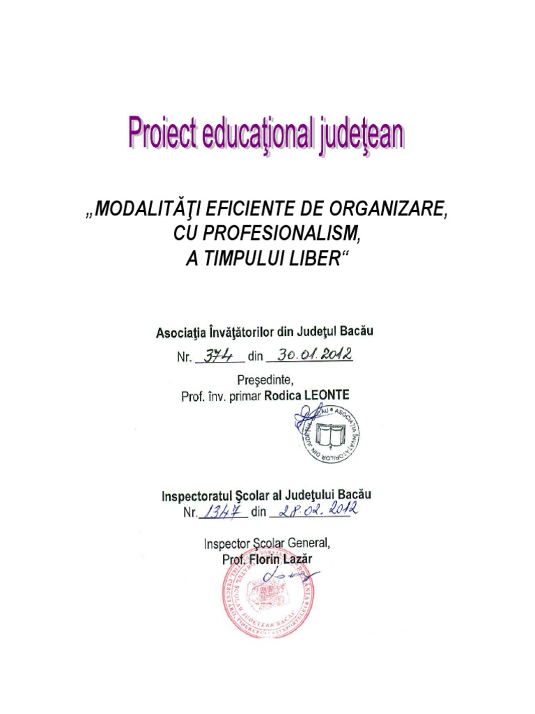 Proiect Educational Timp Liber Model | PDF