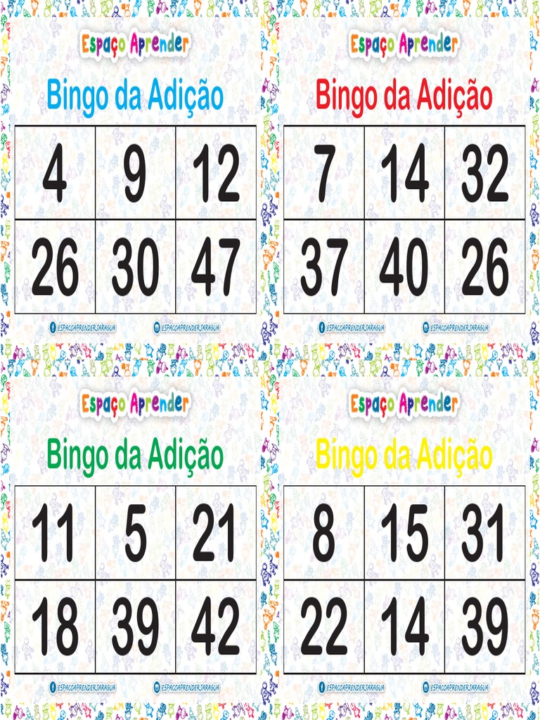 Bingo da Adição para Imprimir | PDF | Jogos e Atividades