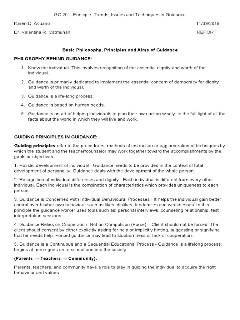 Basic Philosophy, Principles and Aims of Guidance Philosophy Behind ...