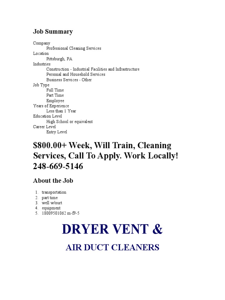 Dryer Vent Cleaning Jobs in Pittsburgh | PDF | Economies | Business