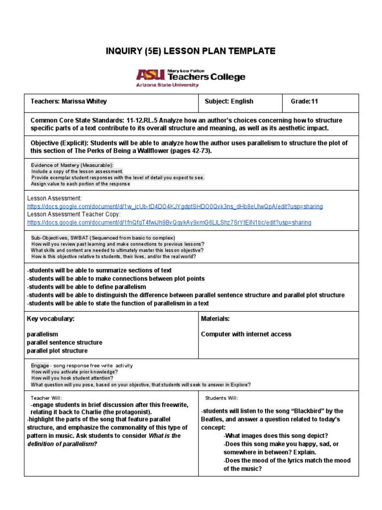 Analyzing Parallelism in Literature | PDF | Lesson Plan | Question