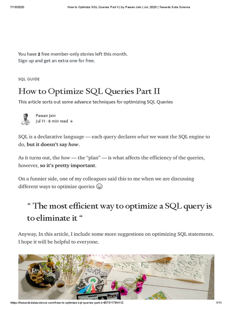 How To Optimize SQL Queries Part II - by Pawan Jain - Jul, 2020 ...